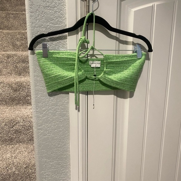 Lovers and Friends Mckenna Drawstring Top in Marled Green wool blend - Picture 6 of 8